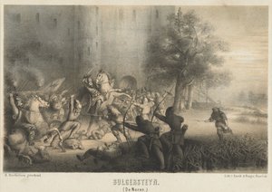 Bulgersteyn beleiret av normannerne, ca. 810 Bulgersteyn (Nordmennene) (tittel på objekt) av Matthijs Willem Gerardus Michielsen