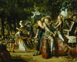 En gruppe skuespillere som opptrer foran en mengde,