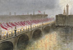 Utsikt over London Bridge natten etter ankomsten til prinsesse Alexandra av Danmark, 1863 av Maul