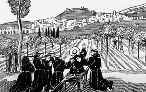død av St Francis av Assisi som velsigner byen Assisi, gravert av Jacques Beltrand etter tegning av Maurice Denis av Maurice (after) Denis