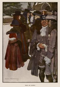 Utveksle julehilsener utenfor en kirke (farge litho)
