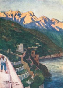Minori ved solnedgang (fargelitografi) av Maurice (after) Greiffenhagen