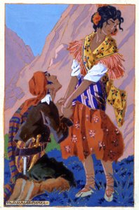 Møte mellom Don Jose og Carmen, ca. 1930 (illustrasjon)