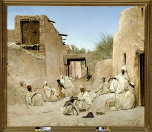 En gate i Oasis of Chetma i Algerie Maleri av Maurice Bompard (1857-1936) 1882 Dim. 140x160 cm.