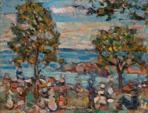Strandscene med to trær av Maurice Brazil Prendergast