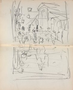 Italiensk skissebok: Bro med figurer side 209 og 210, 1898-1899. av Maurice Brazil Prendergast