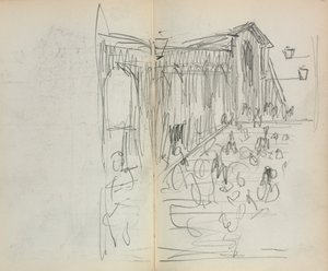 Italiensk skissebok: Bro med figurer side 95 og 96, 1898-1899. av Maurice Brazil Prendergast