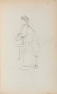 Italiensk skissebok: Stående kvinne som holder en veske side 56, 1898-1899. av Maurice Brazil Prendergast