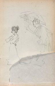 Italiensk skissebok: Stående kvinne i profil og mann med en paraply side 2, 1898-1899. av Maurice Brazil Prendergast