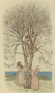 Plukke appelsiner ved Middelhavet (farge litho) av Maurice Charles Mathieu Bonvoisin