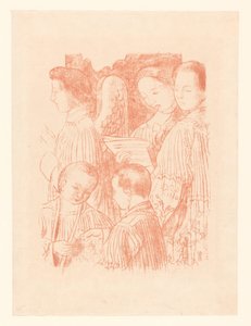 Tre syngende engler og to korgutter under den hellige messe Fragment d'une décoration d'église av Maurice Denis
