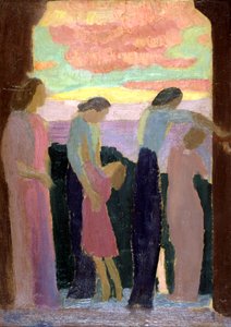 Marthe Denis og barna på balkongen, ca 1900-1940 av Maurice Denis