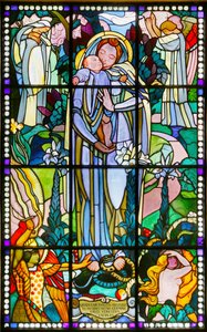 Maurice Denis museum, Saint Germain en Laye, Frankrike, Maurice Denis, jomfru- og barnefarget glass (farget glass) av Maurice Denis