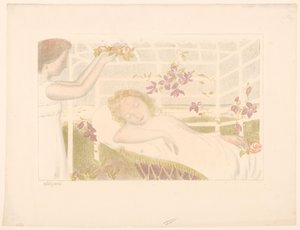 Sovende jente får blomsterkrans Allegori (tittel på objekt) Representasjoner av kjærlighet (serietittel) Amour (serietittel) av Maurice Denis