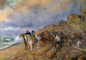 Den første konsulen Napoleon Bonaparte (1769-1821) besøker arsenalet av Boulogne-maleri av Maurice Orange (1868-1916) 1804 (søn: 214x304 cm) Paris, Musee de l'Armee