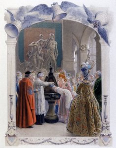 1700-tallets adelige dåpsscene, ca. 1900 (illustrasjon) av Maurice Leloir