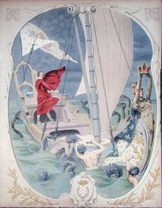 Armand-Jean du Plessis, kardinal Richelieu (1585-1642) avbildet som beskytter av lojalitet til den franske kronen, illustrasjon fra et liv til Richelieu av Theodore Camu av Maurice Leloir