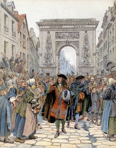Ved Porte Saint-Denis (Saint Denis) i Paris, marskalken av Boufflers (Louis Francois de Boufflers) av Maurice Leloir