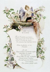 April "Månedens sang" av Jérôme Doucet, illustrasjon - Maurice Leloir, red. Reims 1904. L. Michaud av Maurice Leloir