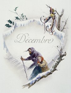 Desember "" Månedens sang"" av Jérôme Doucet, illustrasjon - Maurice Leloir, red. Reims 1904. L. Michaud av Maurice Leloir