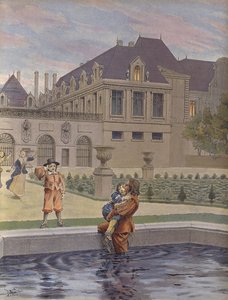 Fall av den unge Louis XIV i bassenget til Palais-Royal av Maurice Leloir