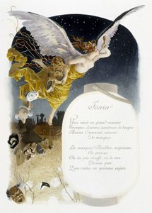 Februar "" Månedens sang"" av Jérôme Doucet, illustrasjon - Maurice Leloir, red. Reims 1904. L. Michaud av Maurice Leloir