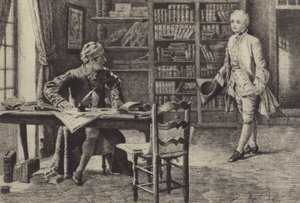 Illustrasjon for bok IX av Jean-Jacques Rousseaus bekjennelser (gravering) av Maurice Leloir