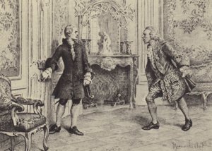 Illustrasjon for bok VII av The Confessions of Jean-Jacques Rousseau (gravering) av Maurice Leloir