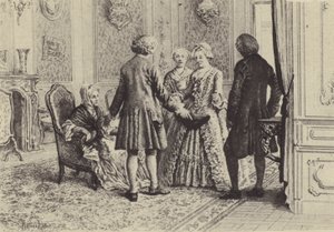 Illustrasjon for bok XI av The Confessions of Jean-Jacques Rousseau (gravering) av Maurice Leloir