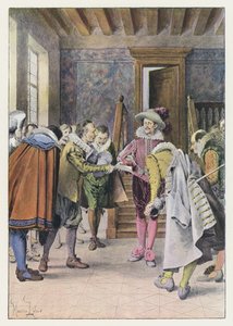 Illustrasjon for Gil Blas (farge litho) av Maurice Leloir