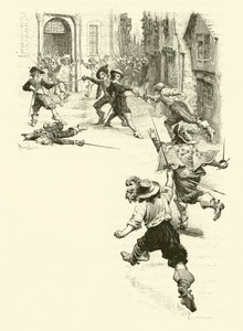 Illustrasjon for The Three Musketeers (gravering) av Maurice Leloir