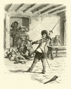 Illustrasjon for The Three Musketeers (gravering) av Maurice Leloir
