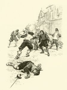 Illustrasjon for The Three Musketeers (gravering) av Maurice Leloir