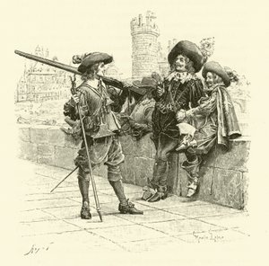 Illustrasjon for The Three Musketeers (gravering) av Maurice Leloir
