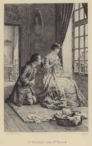Jean-Jacques Rousseau ved huset til Madame Basile (gravyr) av Maurice Leloir