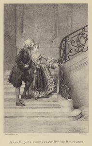 Jean-Jacques Rousseau kysser Madame de Boufflers (gravering) av Maurice Leloir