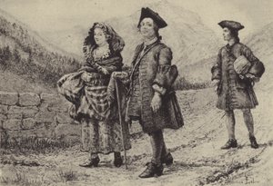 Jean-Jacques Rousseau på veien med to ledsagere (gravyr) av Maurice Leloir