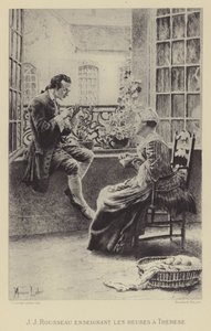 Jean-Jacques Rousseau lærer Therese timene (gravyr) av Maurice Leloir