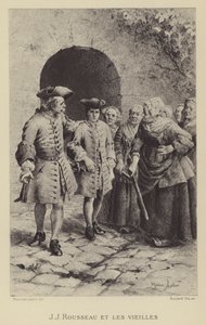 Jean-Jacques Rousseau med de gamle kvinnene (gravyr) av Maurice Leloir
