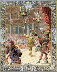 Louis XIV, participant in the “Ballet de la Nuit”, libretto by Isaac de Benserade (1612-1691), in a sunshine suit in the grand hall of the Little- Bourbon (Petite Bourbon) in Paris, February 23 av Maurice Leloir