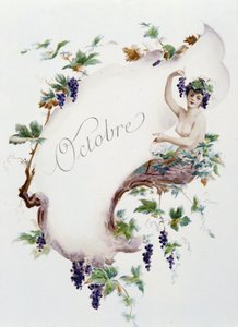 Oktober ""Månedens sang"" av Jérôme Doucet, illustrasjon - Maurice Leloir, red. Reims 1904. L. Michaud av Maurice Leloir