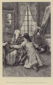 Retur av Jean-Jacques Rousseau til Les Charmettes (gravering) av Maurice Leloir