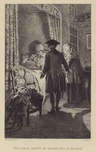 Rousseau advarte om faren som truer ham (gravering) av Maurice Leloir