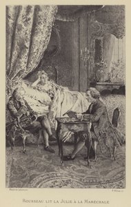 Rousseau leser romanen sin Julie to la Marechale (gravyr) av Maurice Leloir
