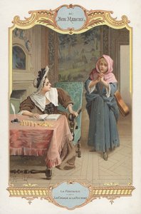 Scene fra Jean de la Fontaines-fabelen La Cigale et la Fourmi (Mauren og gresshoppen) (chromolitho)