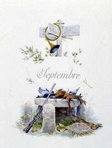 September "Månedens sang" av Jérôme Doucet, illustrasjon - Maurice Leloir, red. Reims 1904. L. Michaud av Maurice Leloir