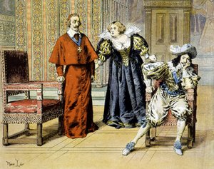Dupe-dagen (11/11/1630): Richelieu forblir passiv under fornærmelsene til Marie de Medici - i "" Richelieu"" av Maurice Leloir. av Maurice Leloir