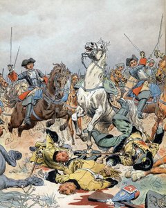 Den spanske arvefølgekrigen: det franske kavaleriets siste anfall i slaget ved Malplaquet (Belgia) 11. september av Maurice Leloir