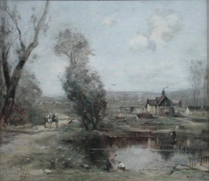Et spor ved en elv i Nord-Frankrike (olje på panel) av Maurice Levis