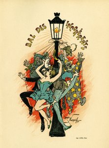 Plakat pour le bal des incoherents, bal organisert mellom 1885 og 1896 i Paris som en del av den kunstneriske bevegelsen lansert av Jules Levy i 1882, les arts incoherents, Illustration en lithographie de Maurice Neumont (1868-1930), i Les Programs illustr
